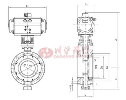 氣動法蘭調節蝶閥結構圖