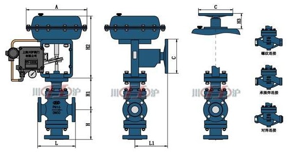 氣動三通調節(jié)閥結構圖
